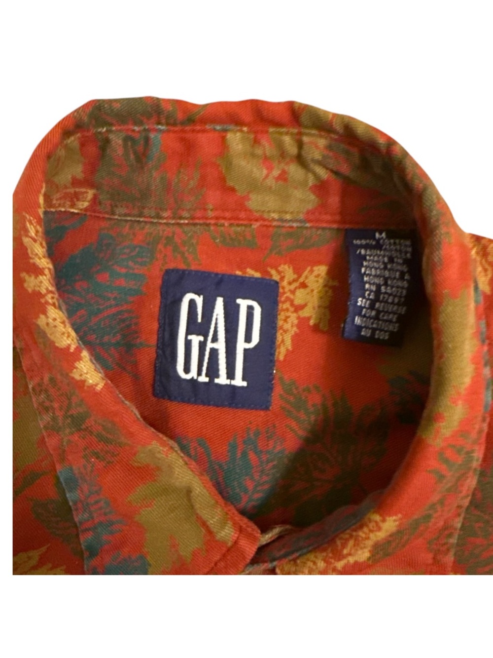 Vintage Gap Fall Leaves Print Button Down Shirt 90’s Mens Medium Long Sleeve Red - Picture 12 of 16